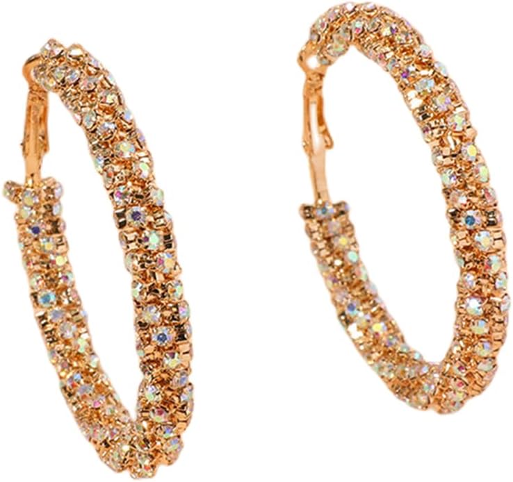 Dtja Shiny Big Hoop Earrings for Women Girls Boho Rhinestone Wrapped Hoops Dangle Huggie Earring Lightweight Comfortable Sparkle Wedding Christmas Birthday Jewelry Gifts 50mm - Image 1
